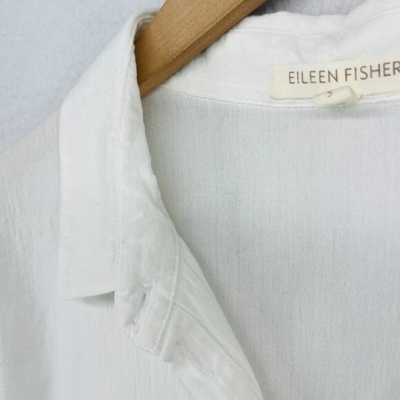 EILEEN FISHER Top S Cotton Woven Jersey Panels Shirt Button Up Long Sleeve White - Picture 8 of 13
